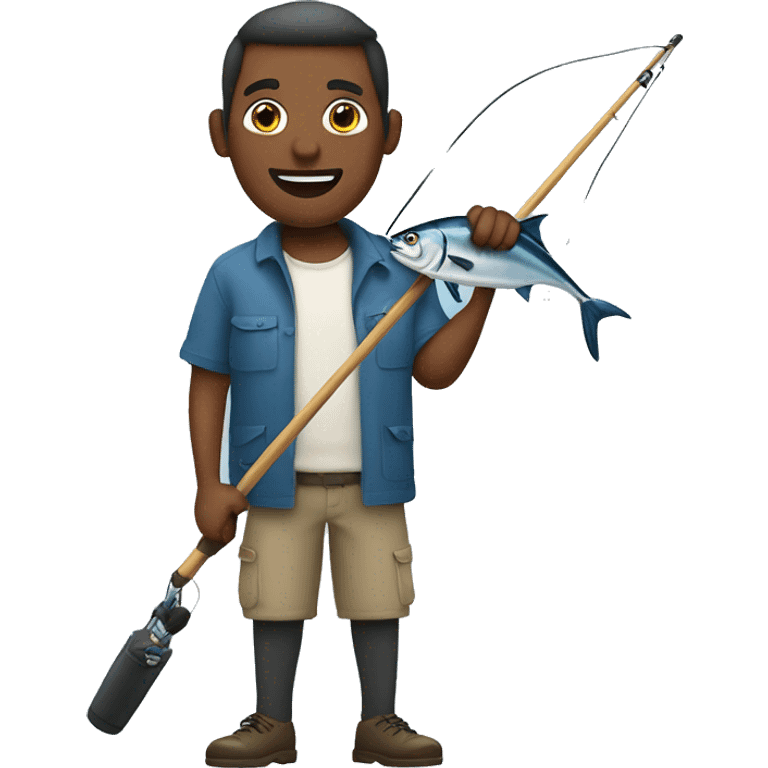 husband holding blue fishing rod and tuna emoji