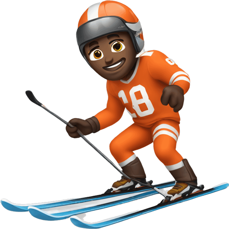 White skin Skier skiing wearing a Cleveland browns football Jersey emoji