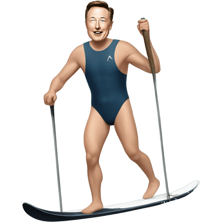 Elon musk on ski in a swim suit emoji