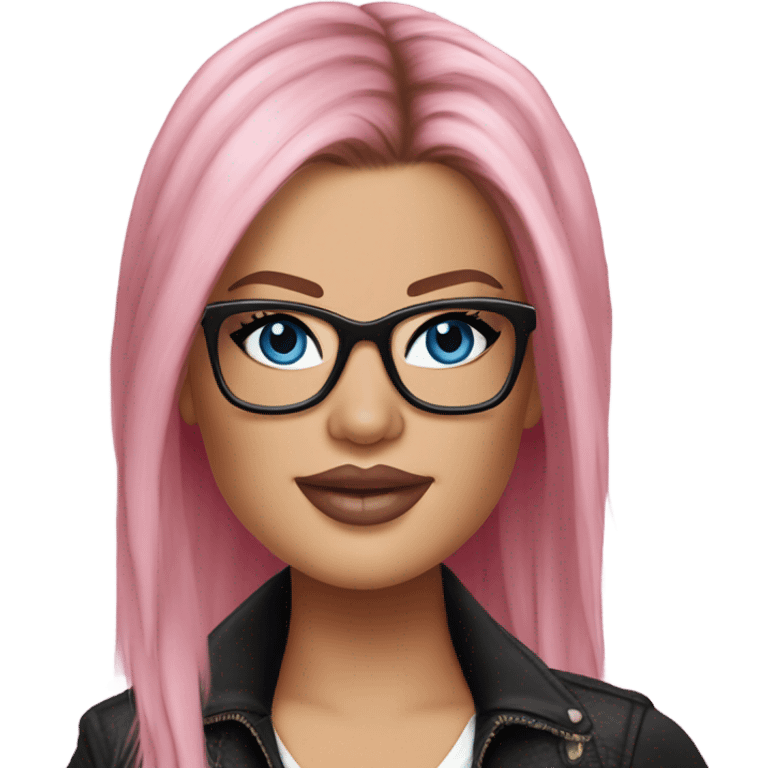 Photo Realistic khloe kardashian stylish pink hair BLUE eyes and glasses rock chick emoji