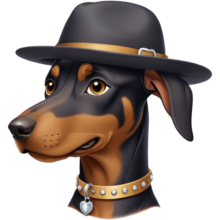 Doberman wearing a hat and collar emoji