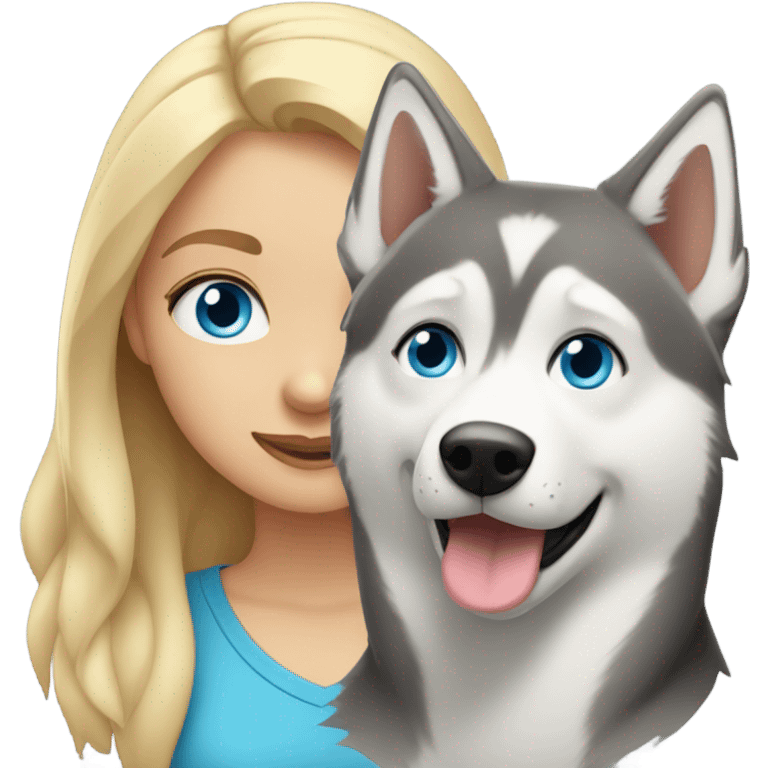 Blonde girl with blue eyes with a gray Husky emoji