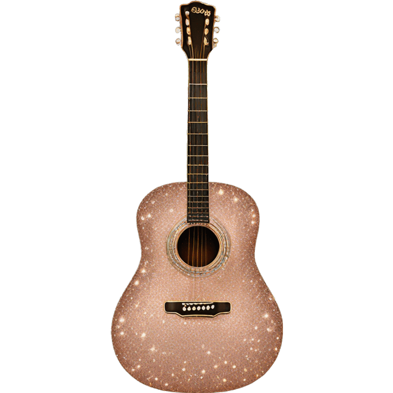 Realistic rose gold acoustic guitar with sparkly shiny glitter and diamonds on it. emoji