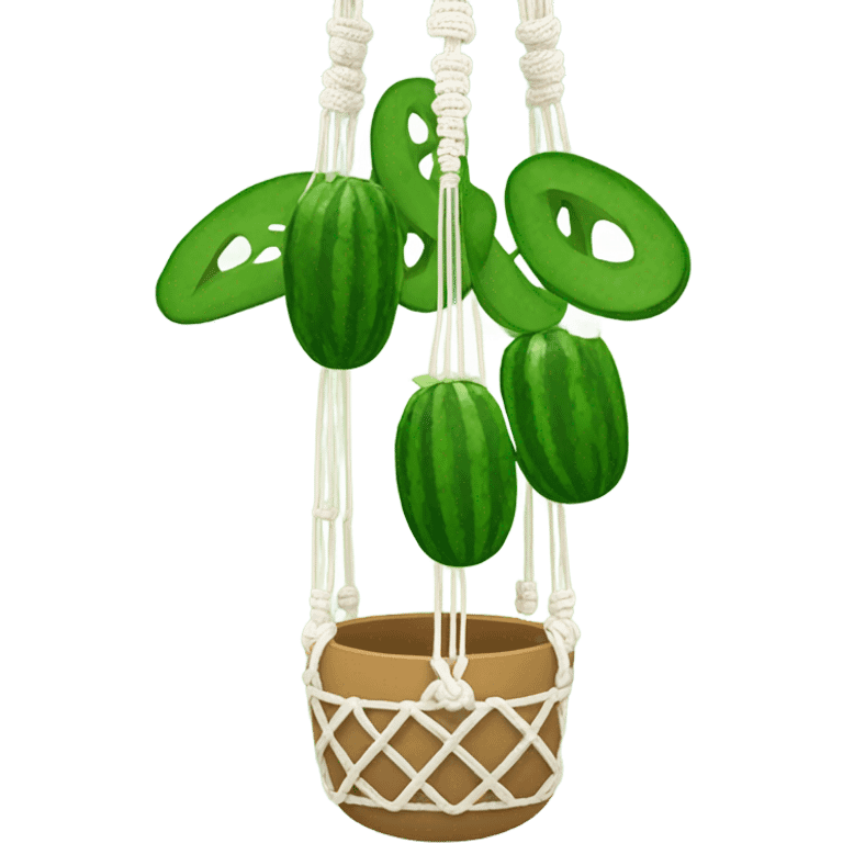 Hanging macrame plant with cucumbers hanging down  emoji