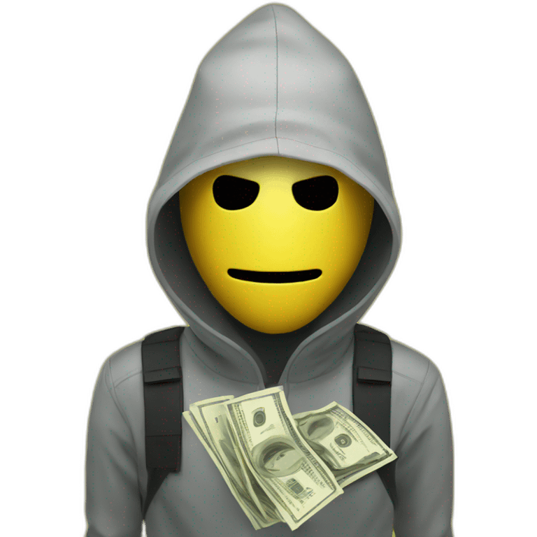 Yellow robber with bag of cash and mask emoji