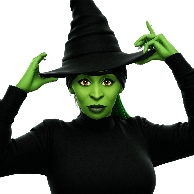 green-skinned girl in witch hat emoji