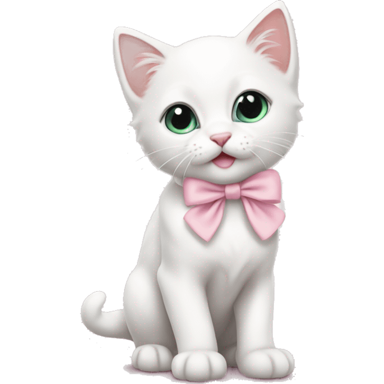 Cute White kitten with light pink bow emoji