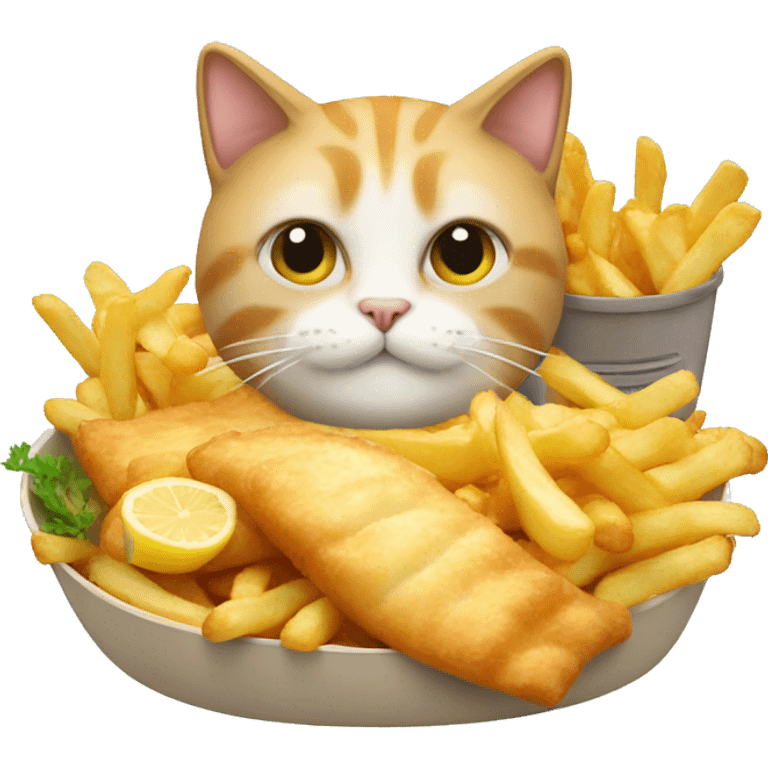 A cat with fish and chips emoji