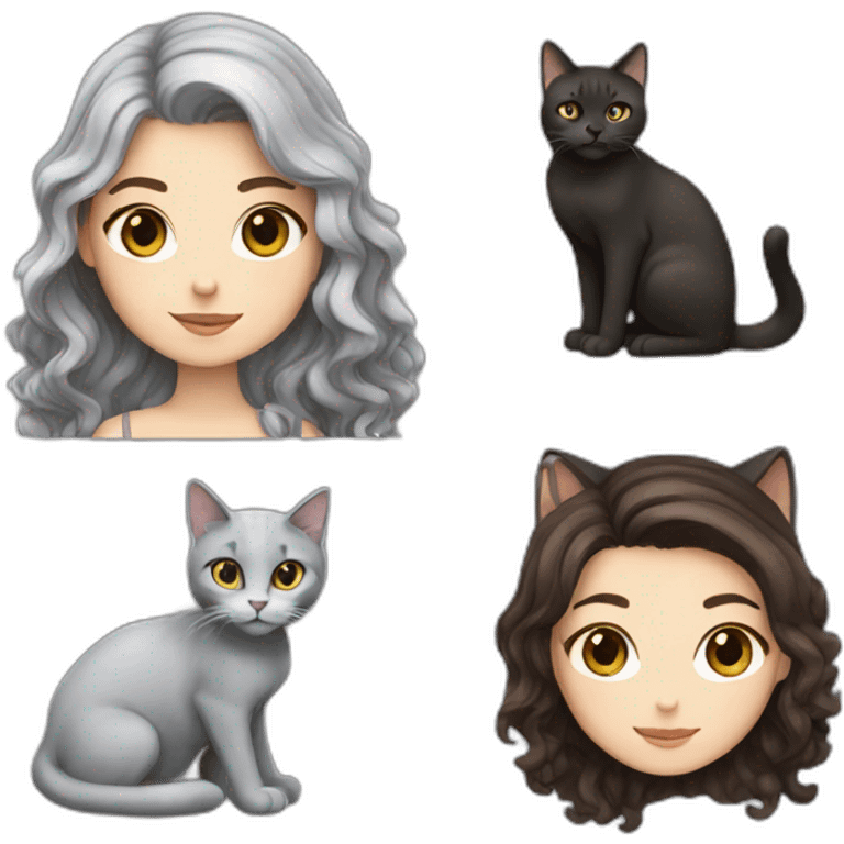 A White girl with wavy dark brown hair and a grey cat emoji