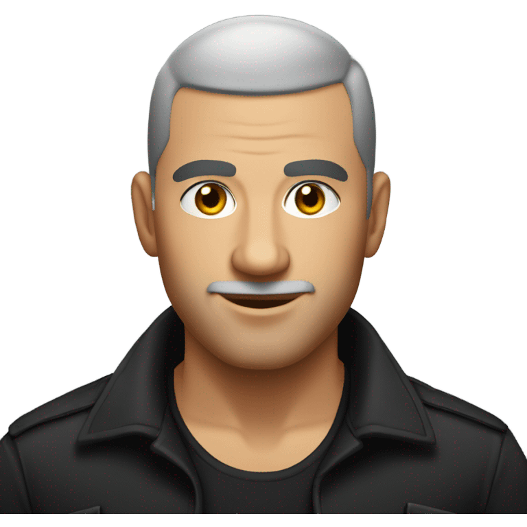 italian man, with buzz cut and no beard. wearing a black smart shirt unbuttoned. emoji