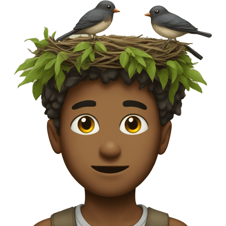 Boy with a birds nest on head  emoji