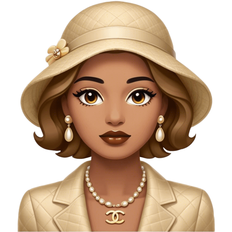 Cinematic Realistic Chanel Pop Culture Emoji, depicted with timeless elegance and iconic style rendered with luxurious textures and dynamic, sophisticated lighting. emoji