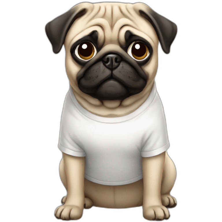 pug wearing a t-shirt emoji