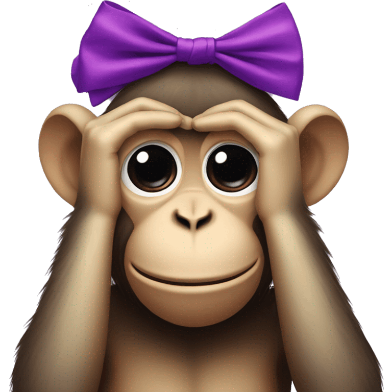 Monkey covering eyes with a purple bow  emoji