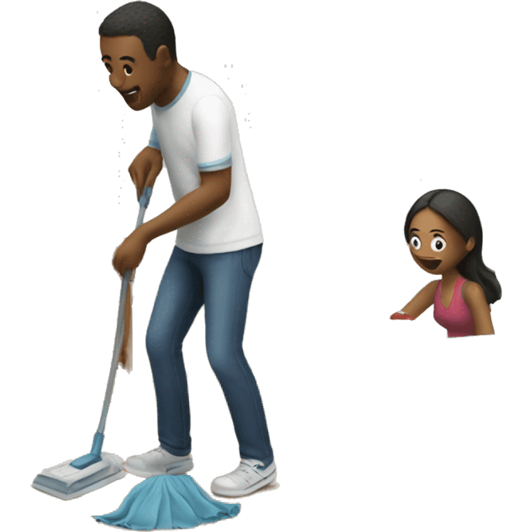 Human plays game while his wife cleaning room emoji