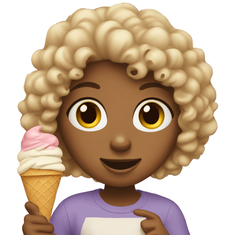 Girl with curly hair eating ice cream emoji