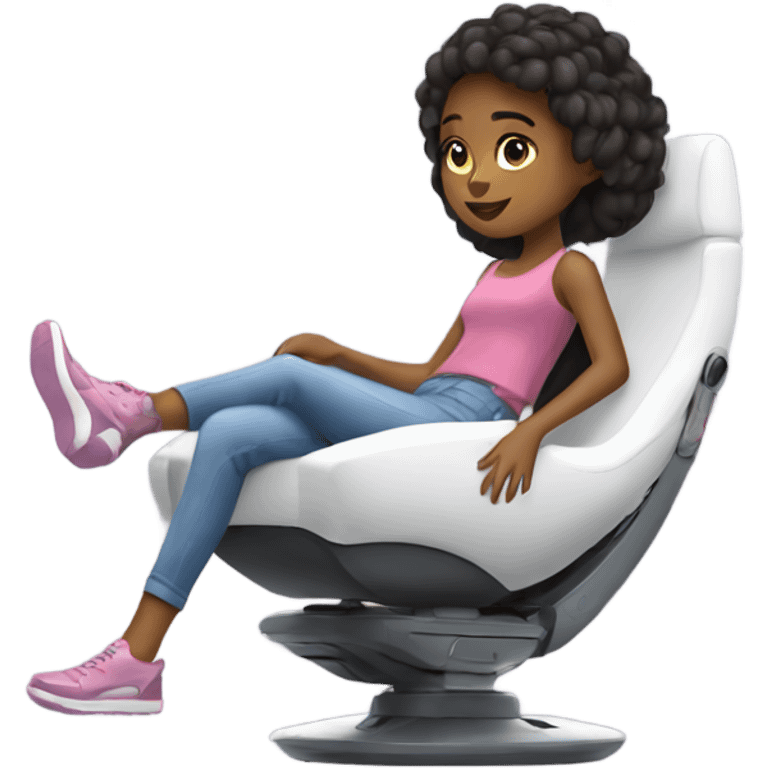 Girl sitting in sleek hoverchair of the future  emoji