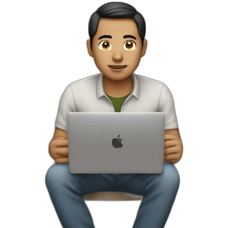 indonesian man doing coding in front of macbook emoji