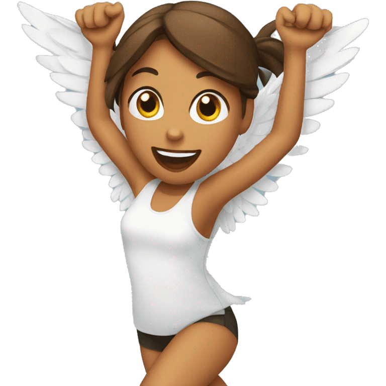 a girl flying with two grilled chicken wings on her back emoji