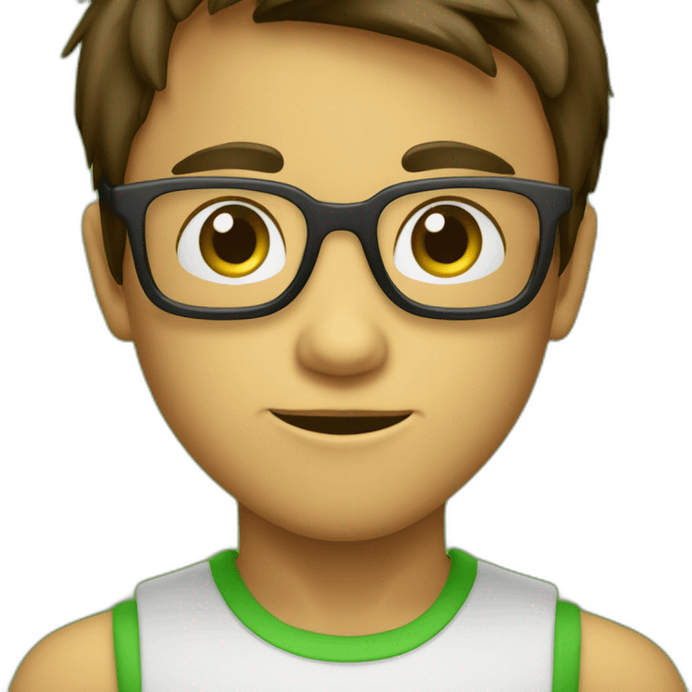 niño 11 años alto delgado con gafas rectangulares, ojos verdes, pelo castaño un poco largo emoji