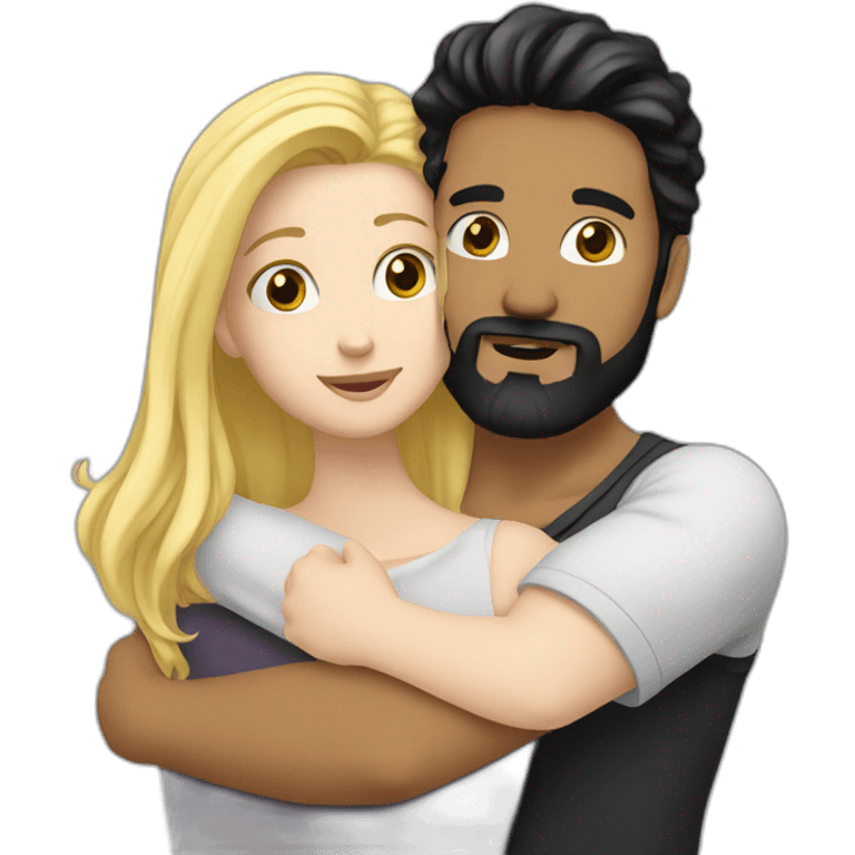 A white male with black hair and beard hugging a blond white female emoji