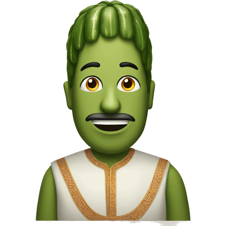 A pickle that has a face of a man wearing Indian clothes emoji