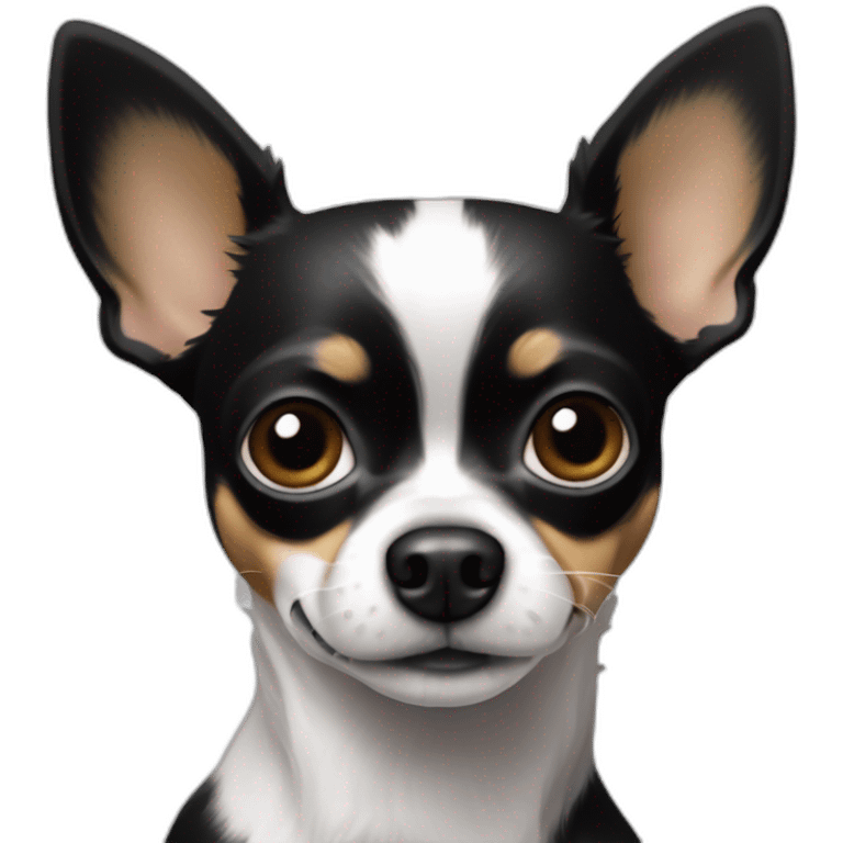 Chienne noire chihuahua poils longs ventre blanc et bouts des pattes blancs emoji