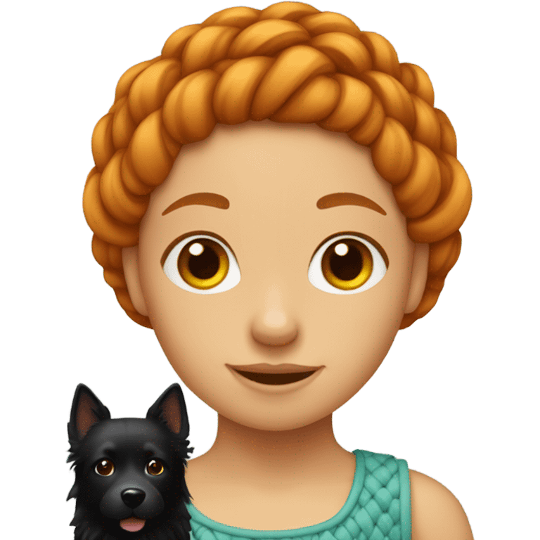 Ginger girl w braided hair and BLACK spitz emoji