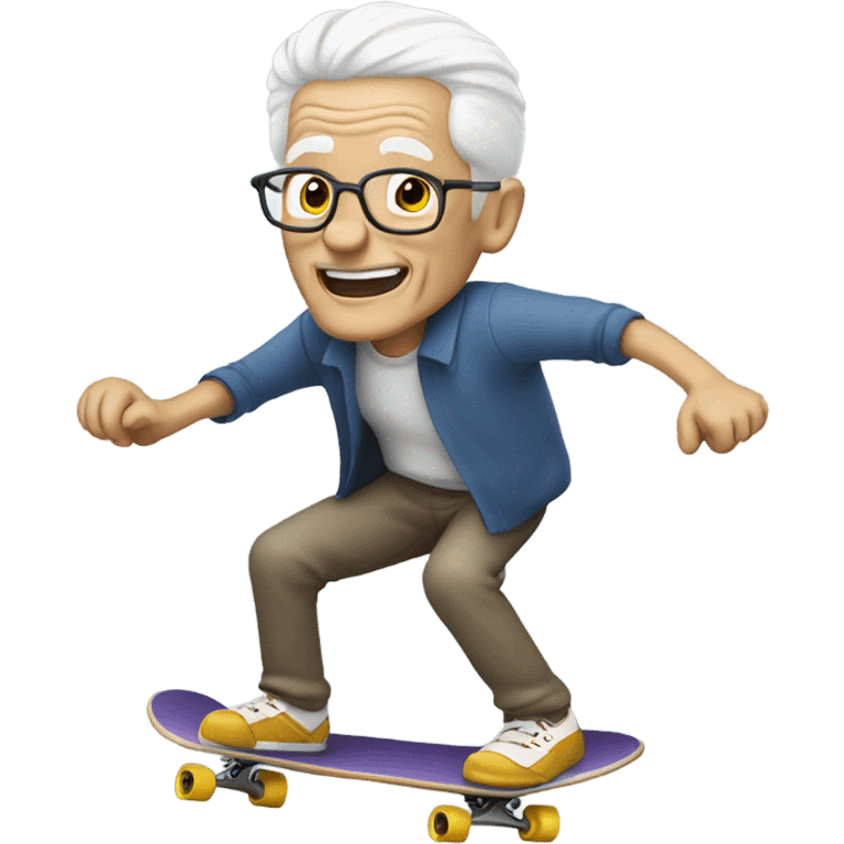 elderly man with white hair skateboarding emoji