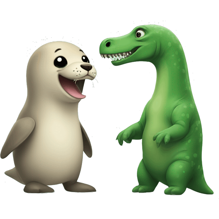 A seal and a dinosaur being best friends emoji