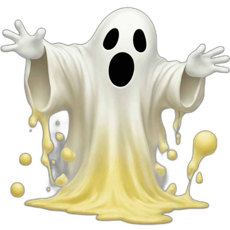 ghost emerging and ejectng a spray of yellowish white milky substance from lower torso in all directions emoji