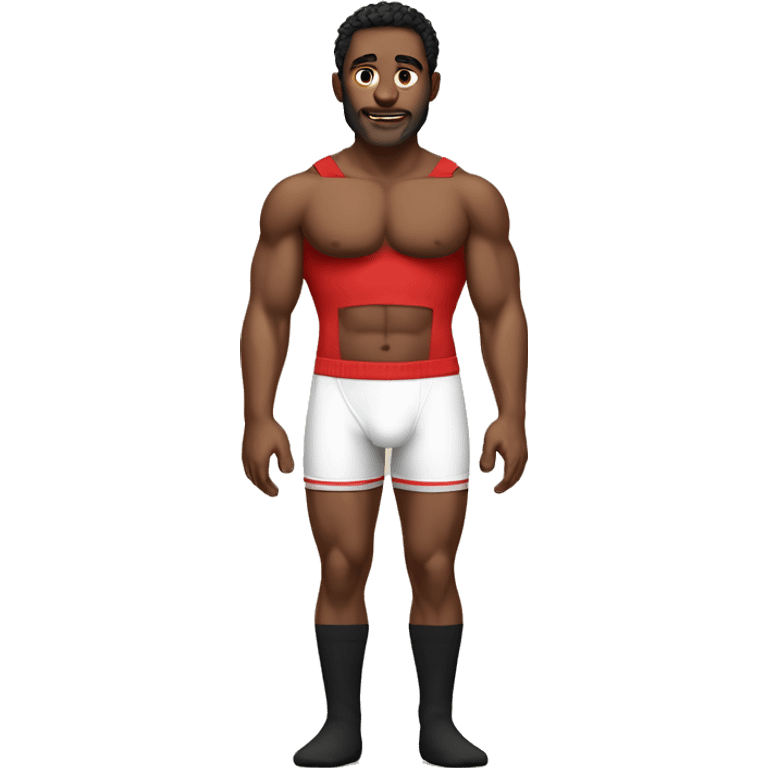 a swarthy, muscular man in red underpants and black long socks emoji