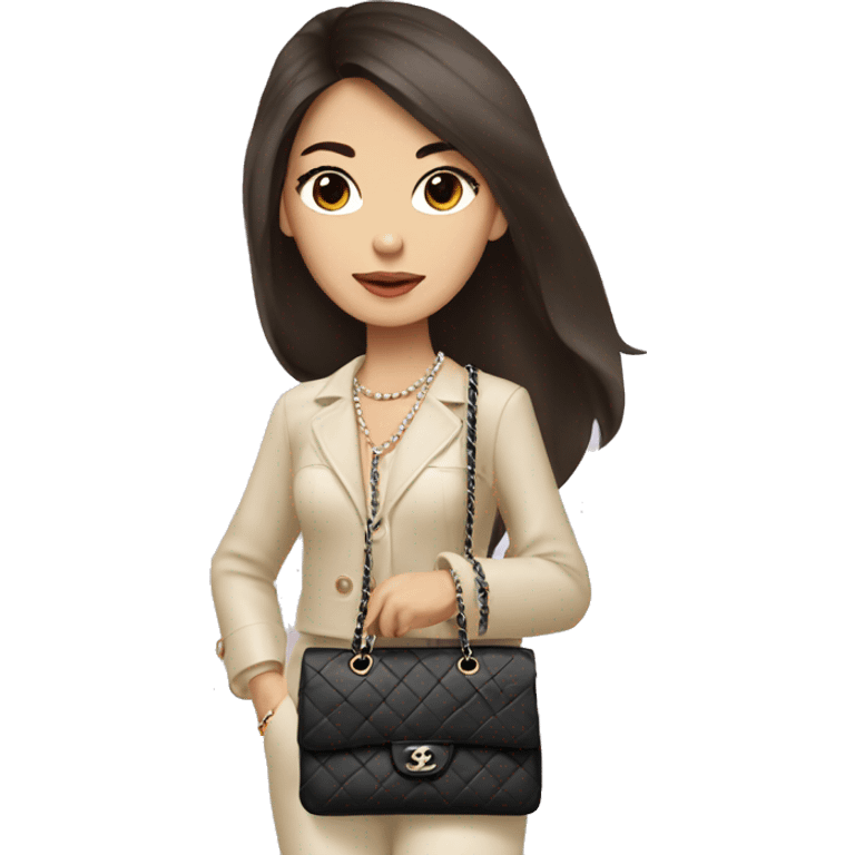 Brunette Chanel Asian Girl with Birkin bag and Chanel necklace emoji