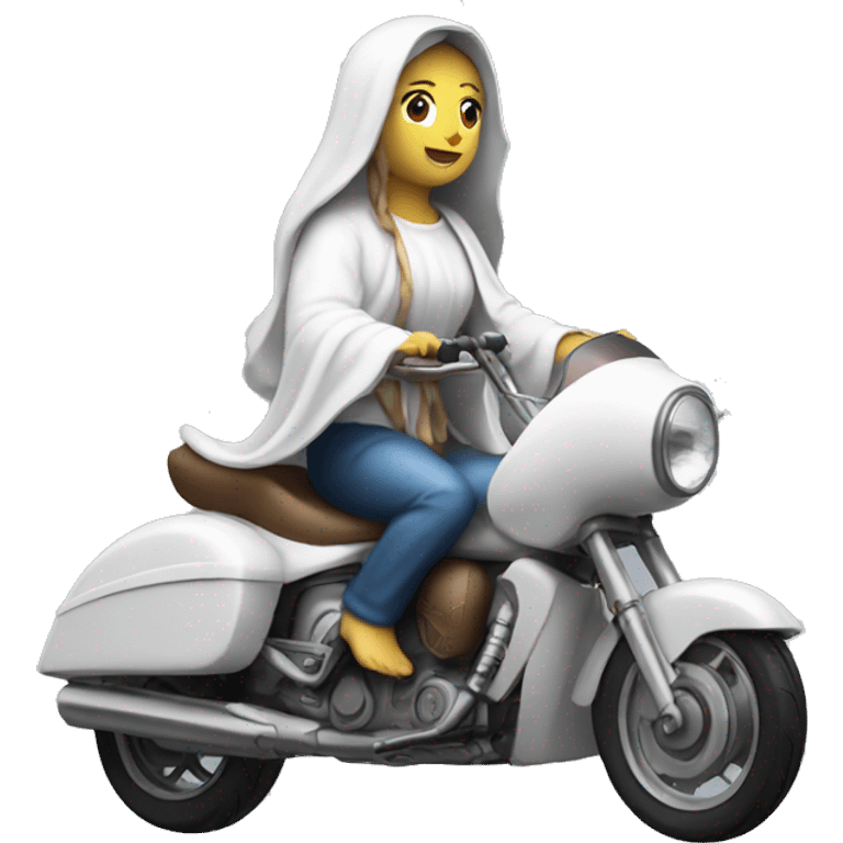 Virgin Mary riding a motercycle emoji