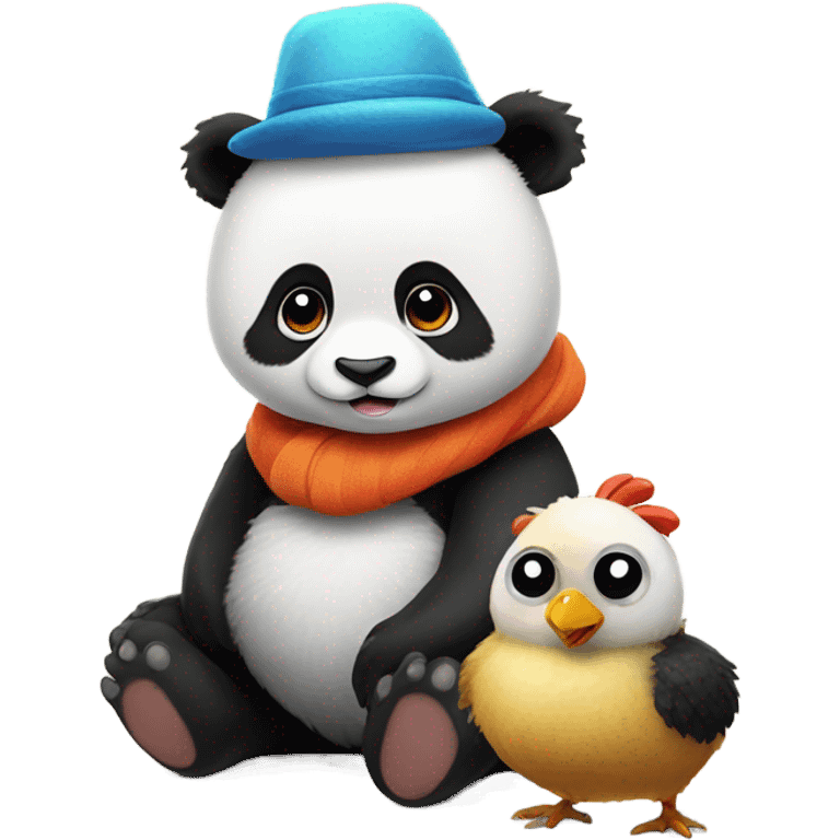 panda with a hat and a pet chicken  emoji