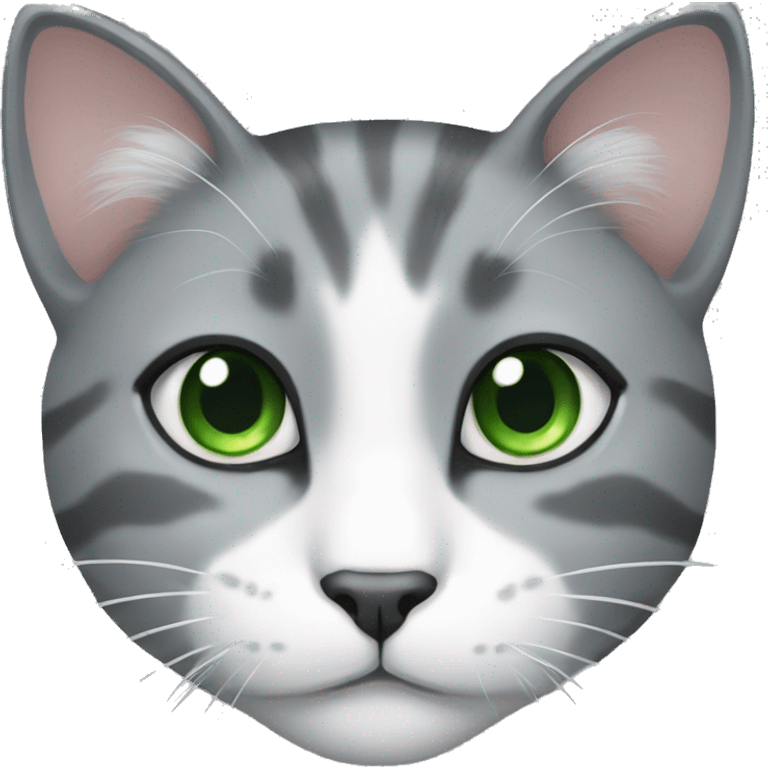 Grey and white cat with green eyes emoji