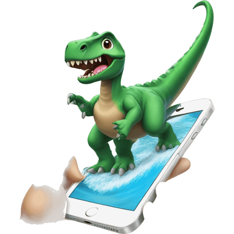 dinosaur surfing with an iphone in hand  emoji