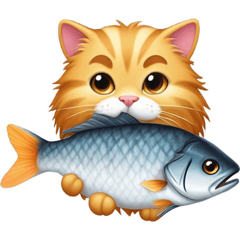 Cat eating a fish emoji