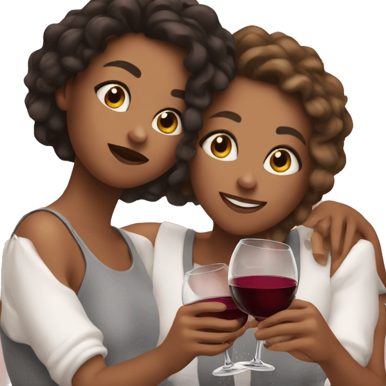 3 girl friends holding wine emoji