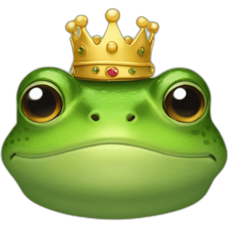 a frog portrait wearing king outfit and a big crown on head emoji