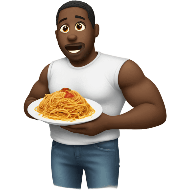 Pregnant black man eating spaghetti  emoji