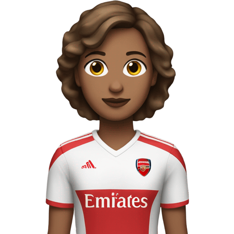 Pretty woman with short brown hair wearing an Arsenal jersey emoji