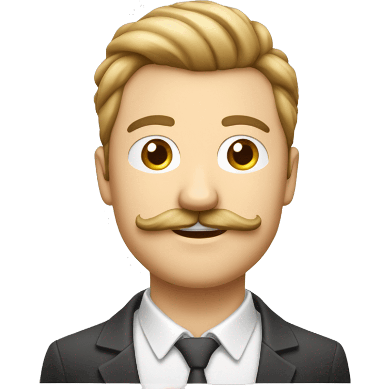 Un visage d’un homme blanc, cheveux couleur blond foncé avec moustache couleur châtain bien taillée, coiffé en arrière emoji