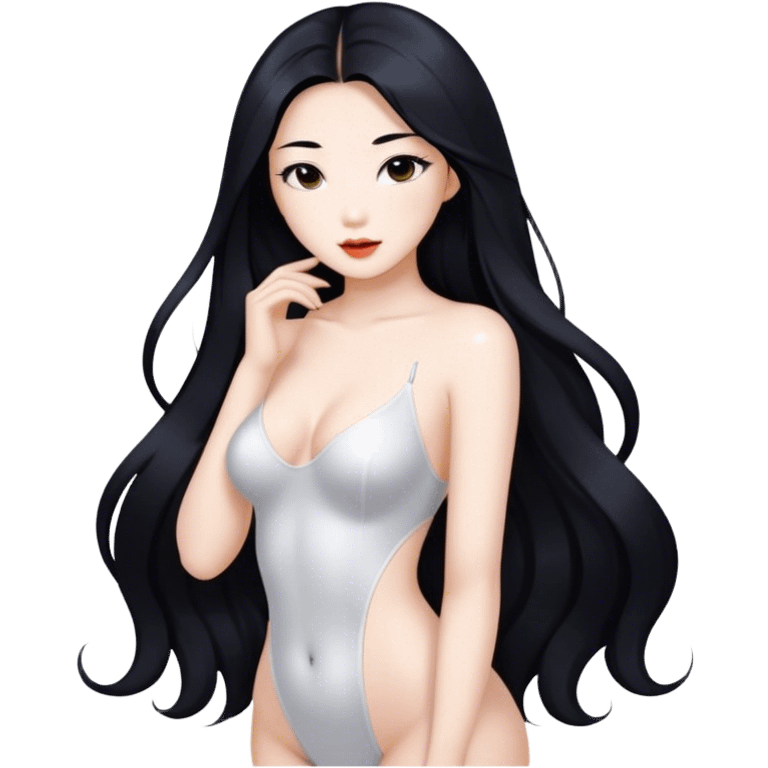 gorgeous Asian girl with long black hair, white skin, and a beautiful body  . Glamorous body  emoji