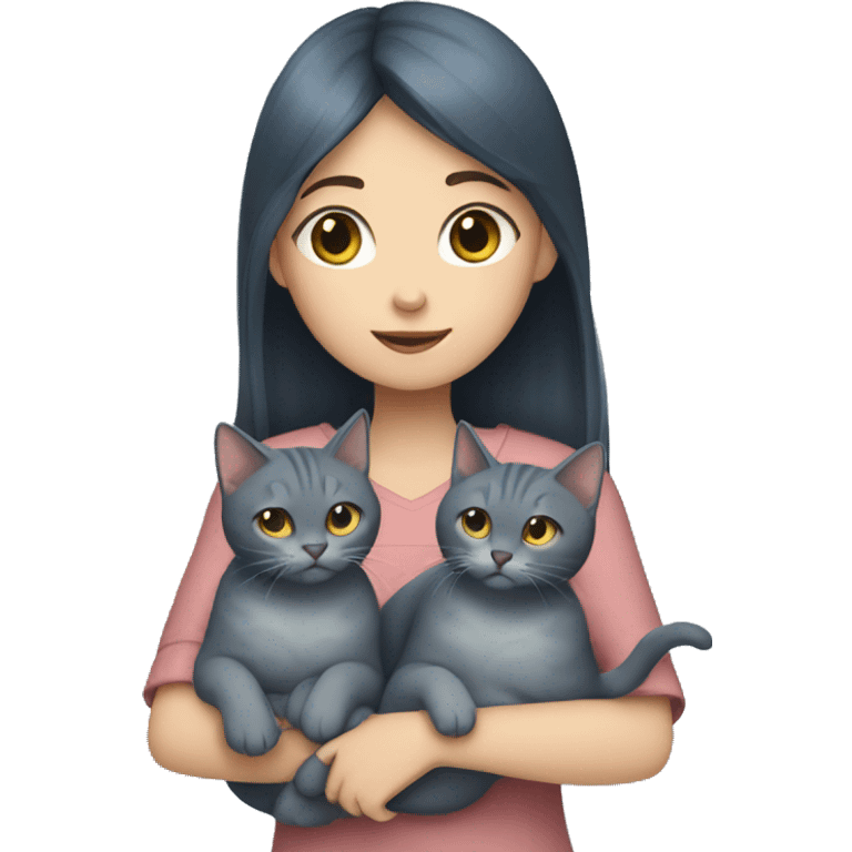 Japanese girl holding Two Russian Blue cats emoji