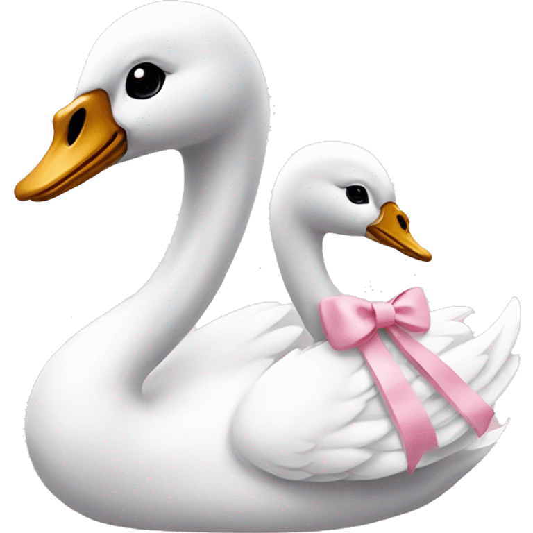 adult swan with a baby pink bow  emoji