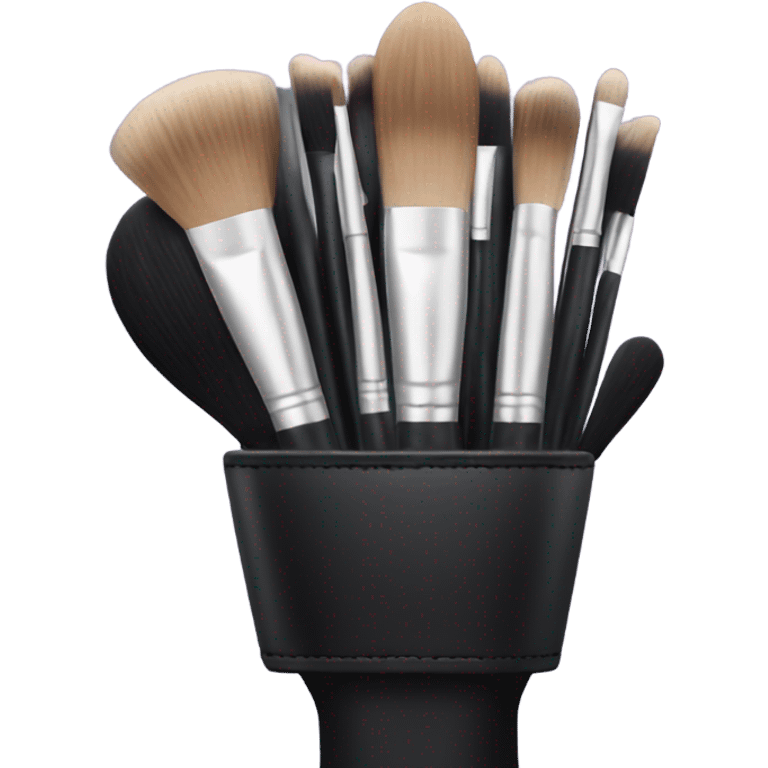 hand in black glove holding makeup brushes emoji