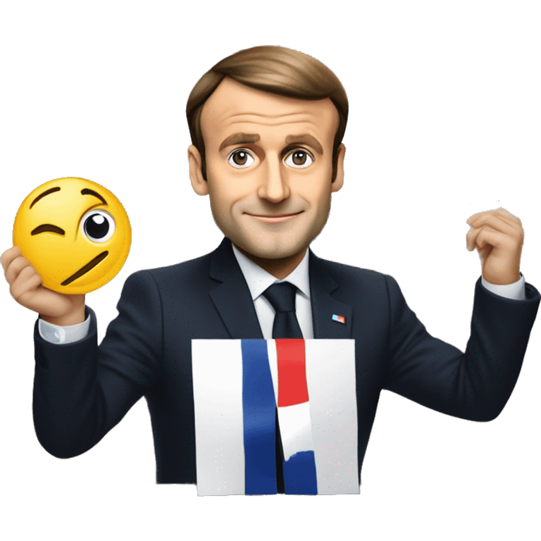 emmanuel macron the president of france with a placard with marked " allez marine tondelier " emoji