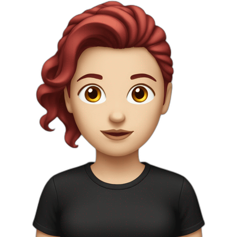 a white girl with burgundy hair in a black T-shirt emoji