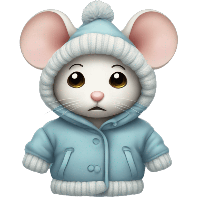 Small sad mouse with winter clothes  emoji